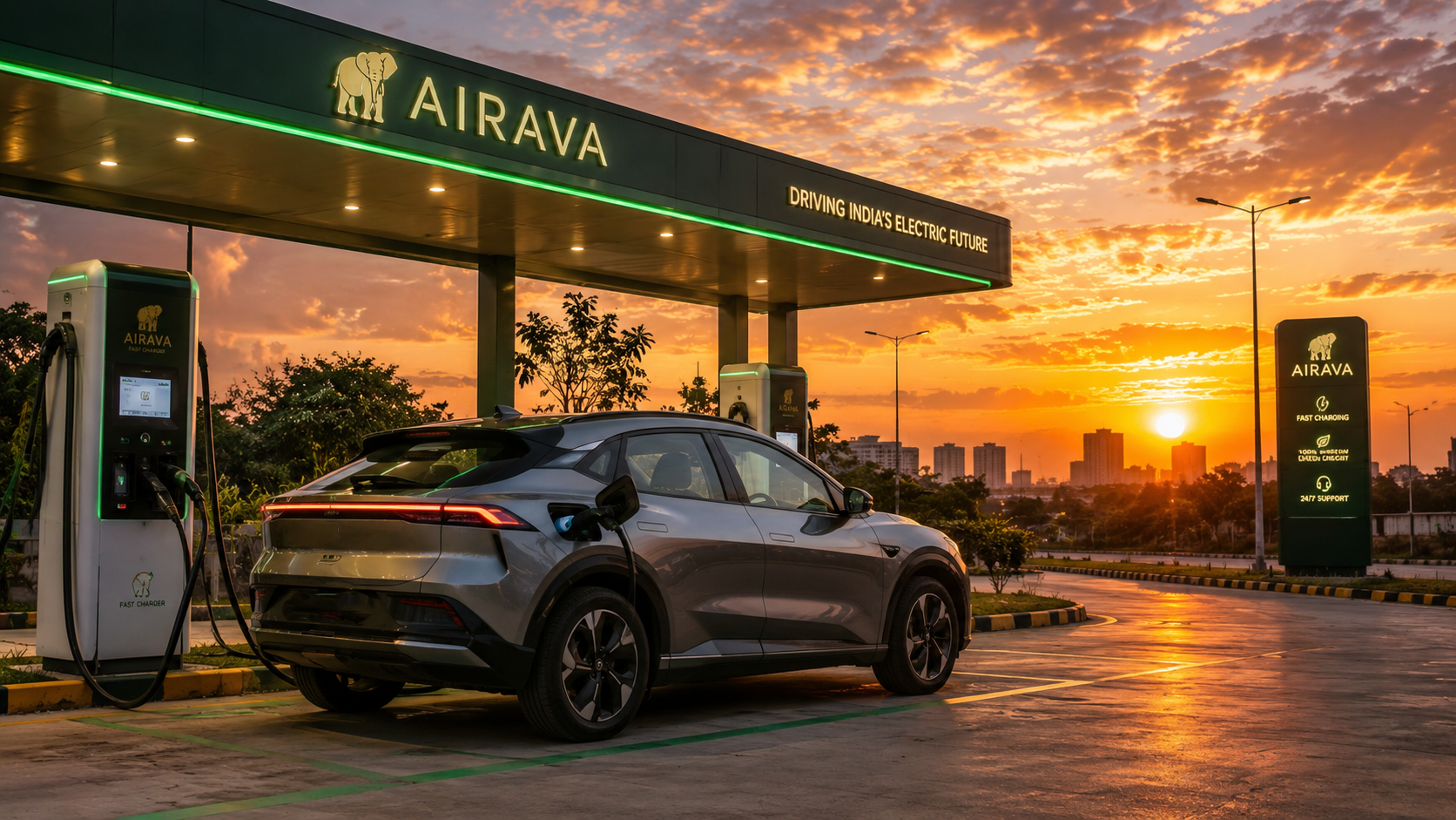 Electric vehicle charging at an AIRAVA charging station